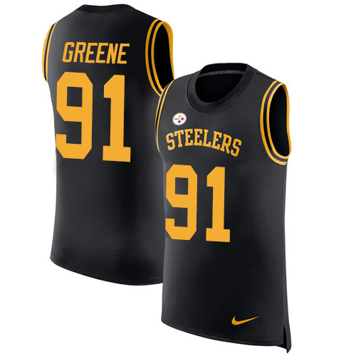 Nike Steelers #91 Kevin Greene Black Team Color Men's Stitched NFL Limited Rush Tank Top Jersey - Click Image to Close